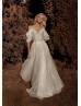 Ivory Embroidery Lace Glitter Tulle Shiny Wedding Dress